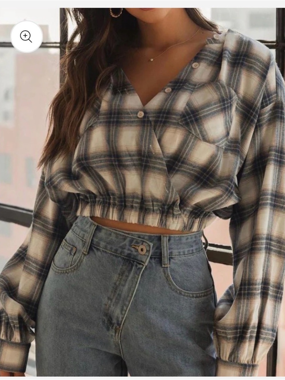 Emory Park Cropped Crossover Plaid Flannel - L